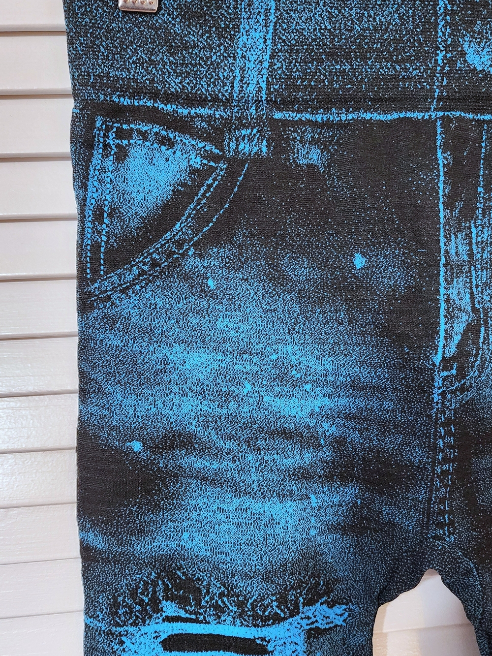 Blue Distressed Jeggings - Stretch Denim-Look Leggings, High Waisted - Picture 3 of 9